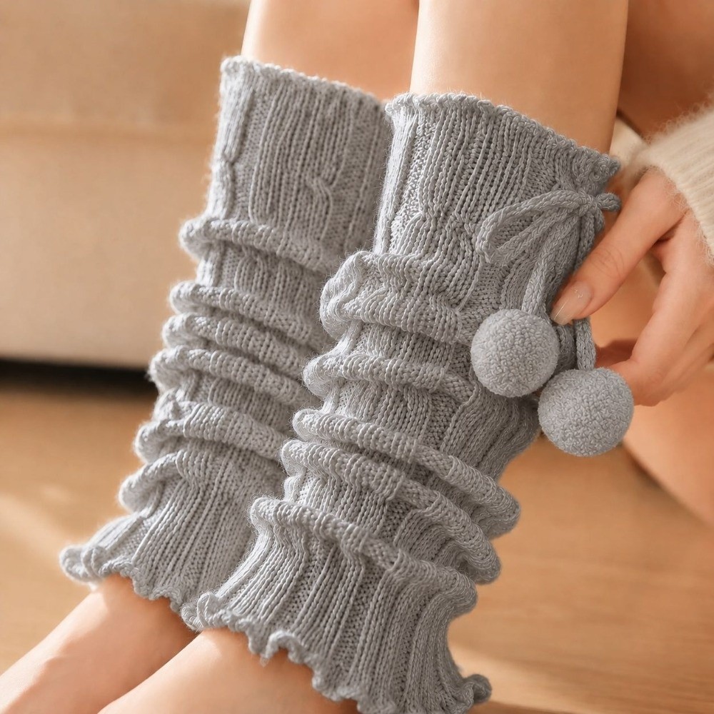 Boot Sock Slouchy - Penghangat Kaki Rajutan dengan Tepi Berumbai,